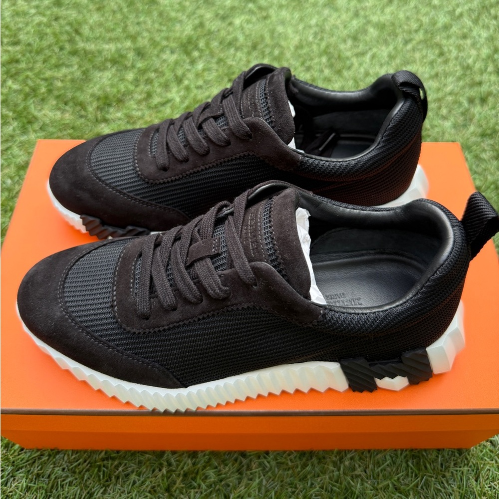 HERMES BOUNCING BLACK MESH/ SUEDE WHITE SOLE TRAINERS FASHION SNEAKERS SIZE 38 - Picture 5 of 11